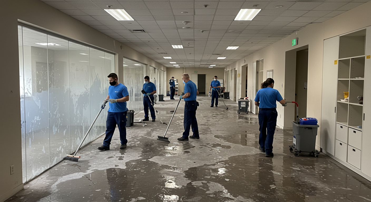 Emergency cleaning in a commercial space