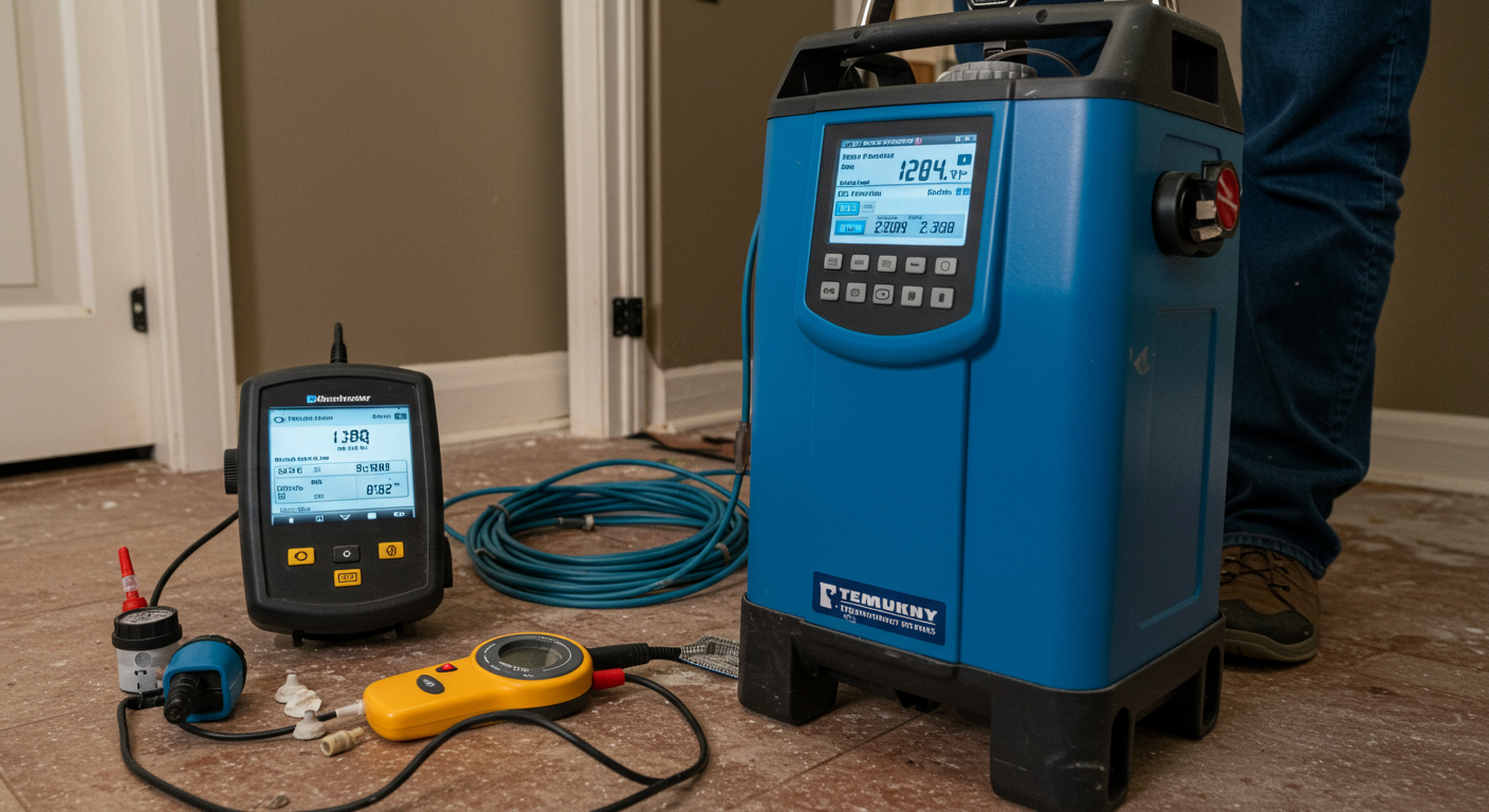 Flood Restoration Professional Using Advanced Equipment